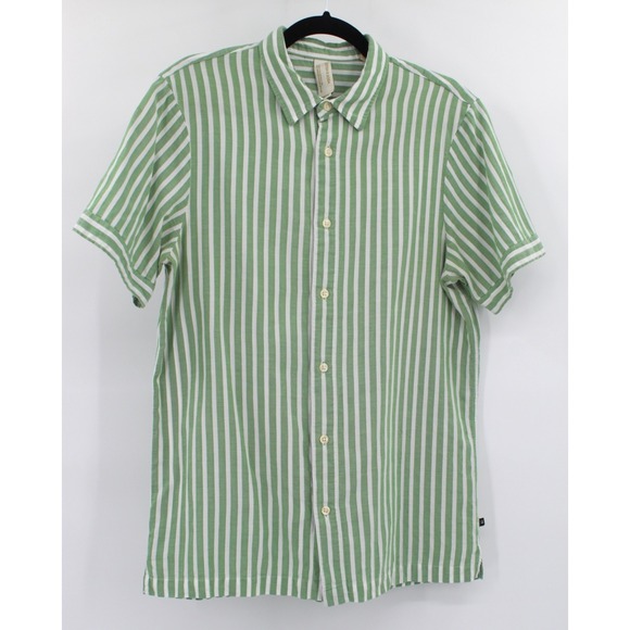 SCOTCH & SODA AMSTERDAM Shirt Mens Medium Green Striped Short Sleeve Button Up - Picture 2 of 11